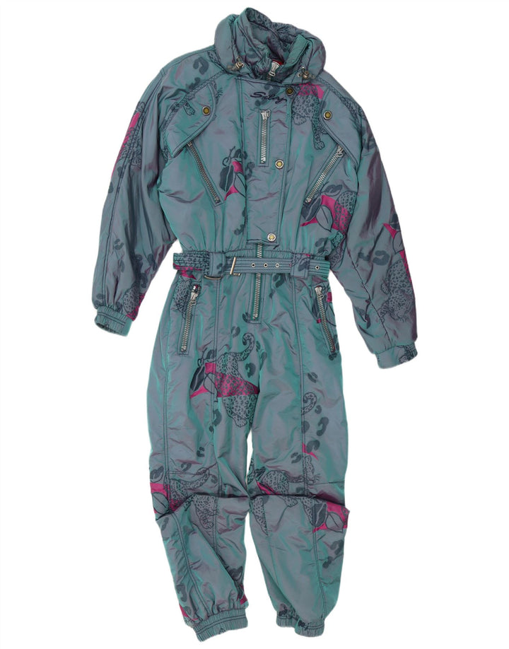 Silvy Womens Loose Fit Ski Jumpsuit IT 42 Medium  Blue Animal Print