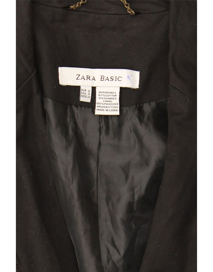 Zara Womens 1 Button Blazer Jacket UK 10 Small Black Cotton