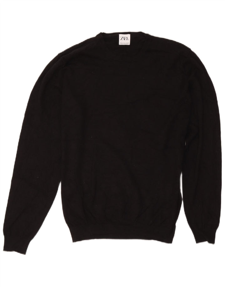 Zara Womens Crew Neck Jumper Sweater UK 14 Large Black