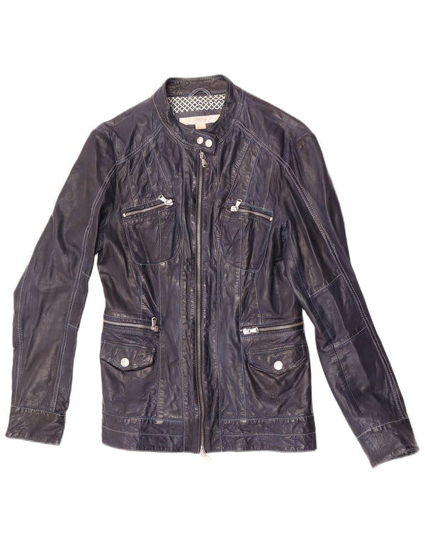 Marlboro Classics Womens Leather Jacket IT 44 Medium Blue Lambskin