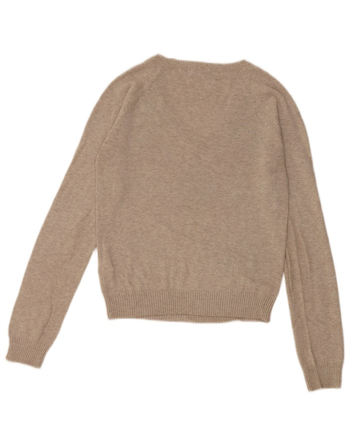 Zara Womens V-Neck Jumper Sweater UK 12 Medium Grey Argyle/Diamond Cotton