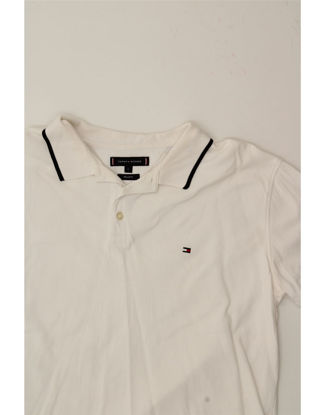 TOMMY HILFIGER Mens Regular Fit Polo Shirt Large Off White Cotton Vintage Tommy Hilfiger and Second-Hand Tommy Hilfiger from Messina Hembry 