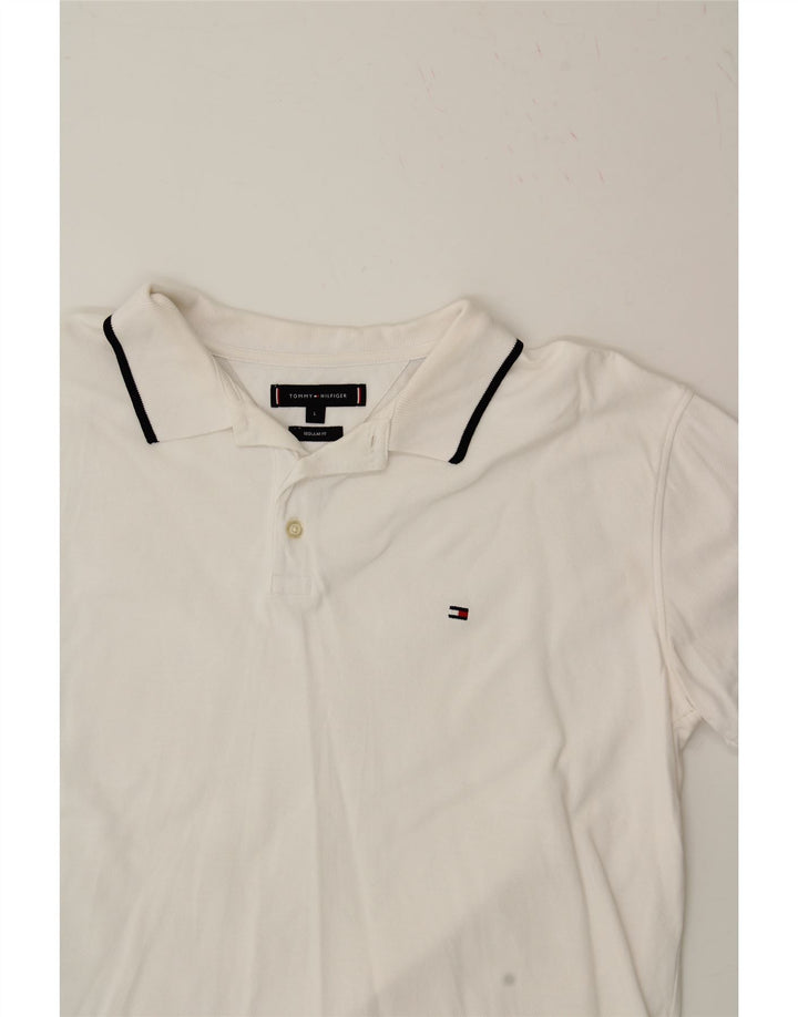 TOMMY HILFIGER Mens Regular Fit Polo Shirt Large Off White Cotton Vintage Tommy Hilfiger and Second-Hand Tommy Hilfiger from Messina Hembry 
