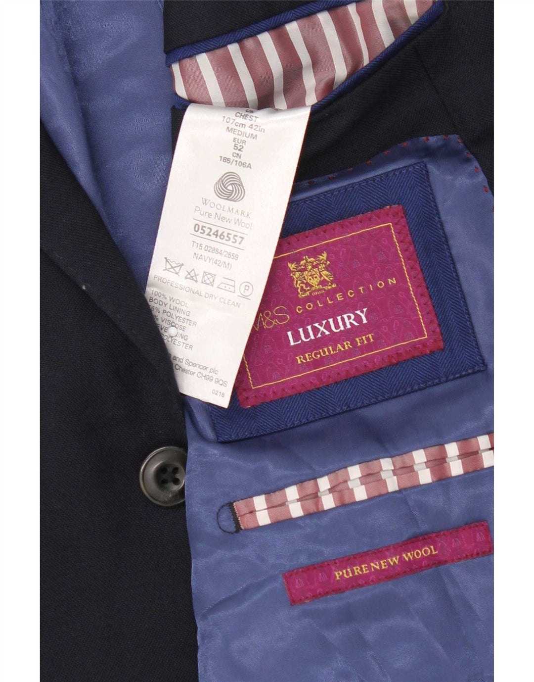 Marks & Spencer Mens 2 Button Blazer Jacket UK 42 Large Navy Blue