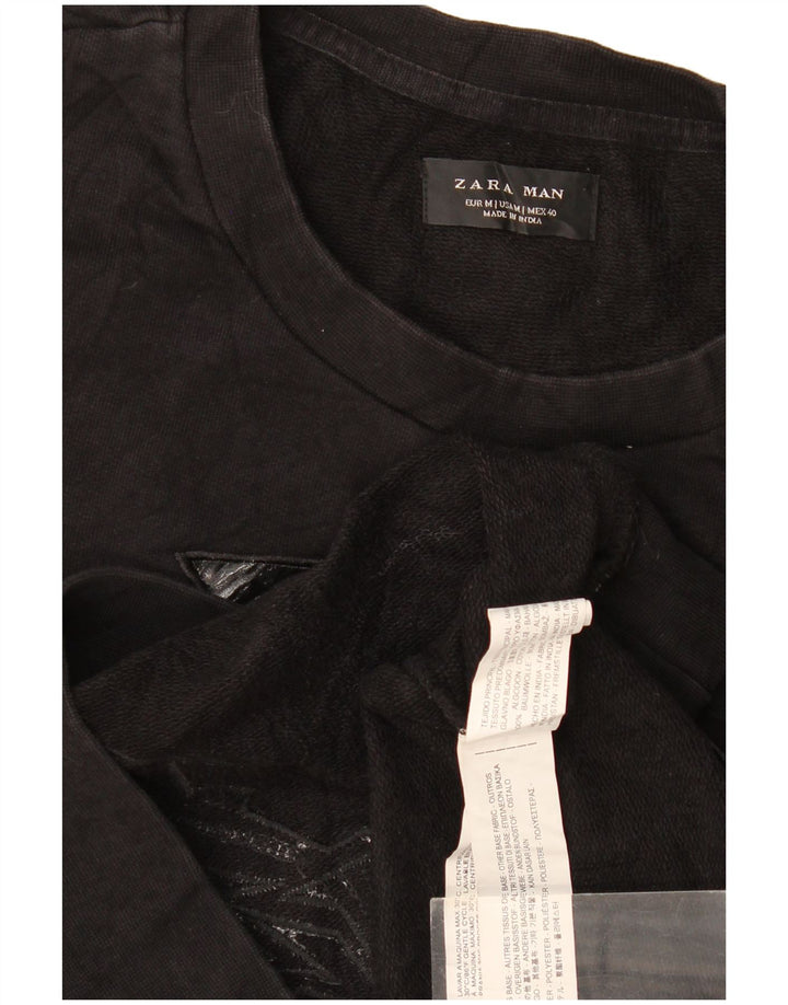 Zara Mens Graphic Sweatshirt Jumper Medium Black Polyester