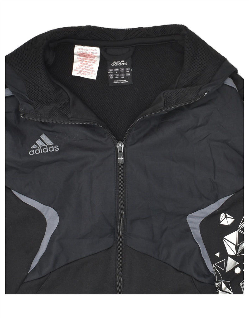 ADIDAS Boys Graphic Hooded Tracksuit Top Jacket 13-14 Years Black | Vintage Adidas | Thrift | Second-Hand Adidas | Used Clothing | Messina Hembry 