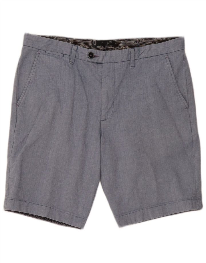 Ted Baker Mens Chino Shorts W34 Large Blue Herringbone Cotton