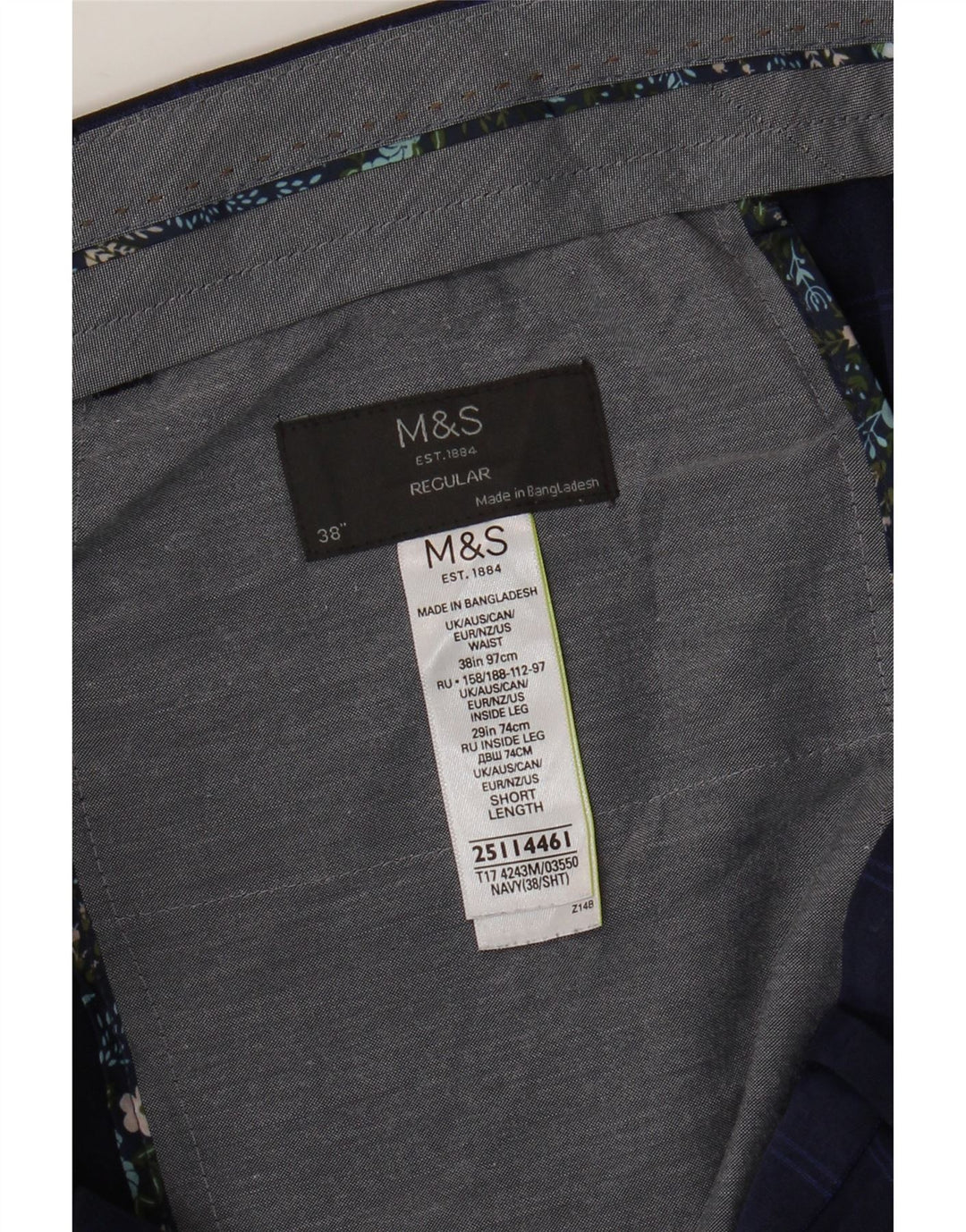 Marks & Spencer Mens Regular Fit Suit Trousers W38 L29 Navy Blue Check