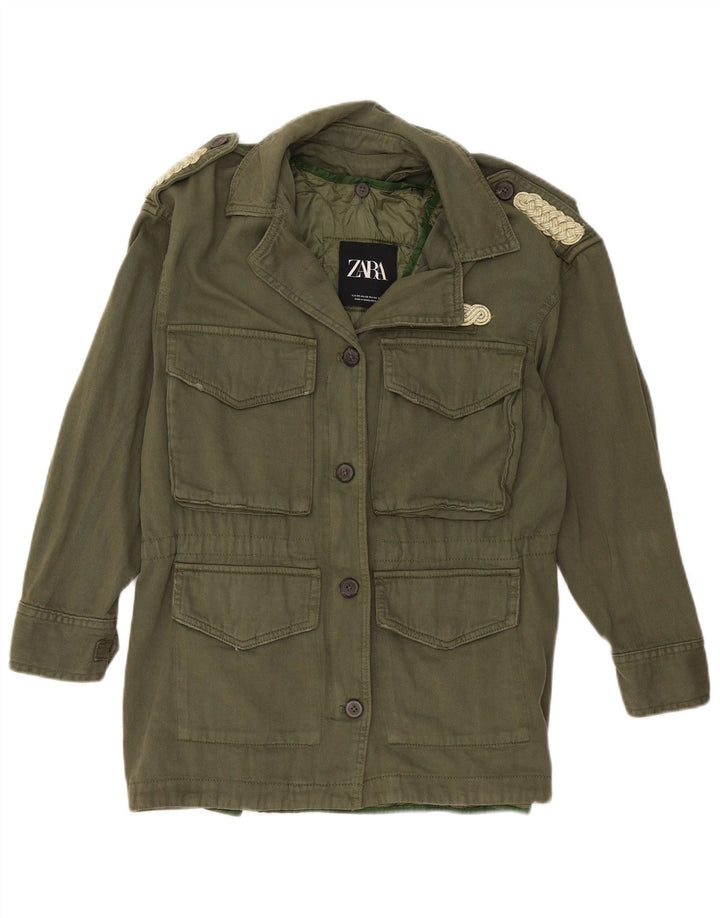 Zara Womens Oversized Military Jacket UK 6 XS Khaki Cotton