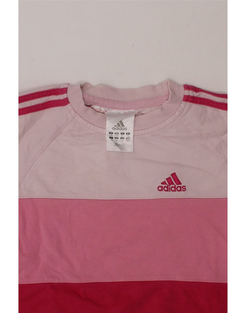 ADIDAS Girls Graphic Sweatshirt Jumper 2-3 Years Pink Colourblock Cotton Vintage Adidas and Second-Hand Adidas from Messina Hembry 