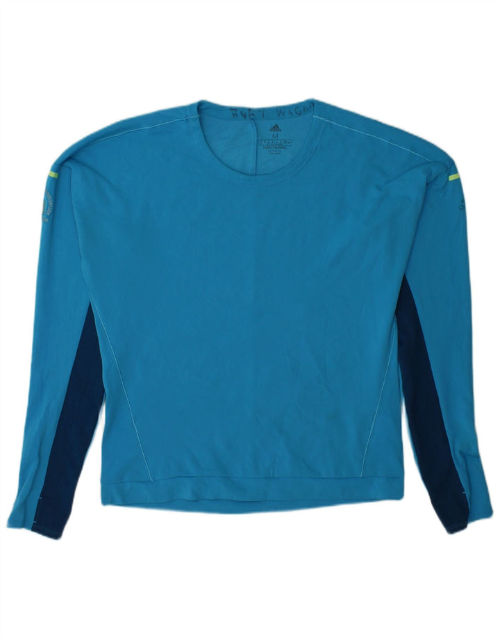 ADIDAS Womens Climalite Top Long Sleeve UK 12/14 Medium Blue Colourblock