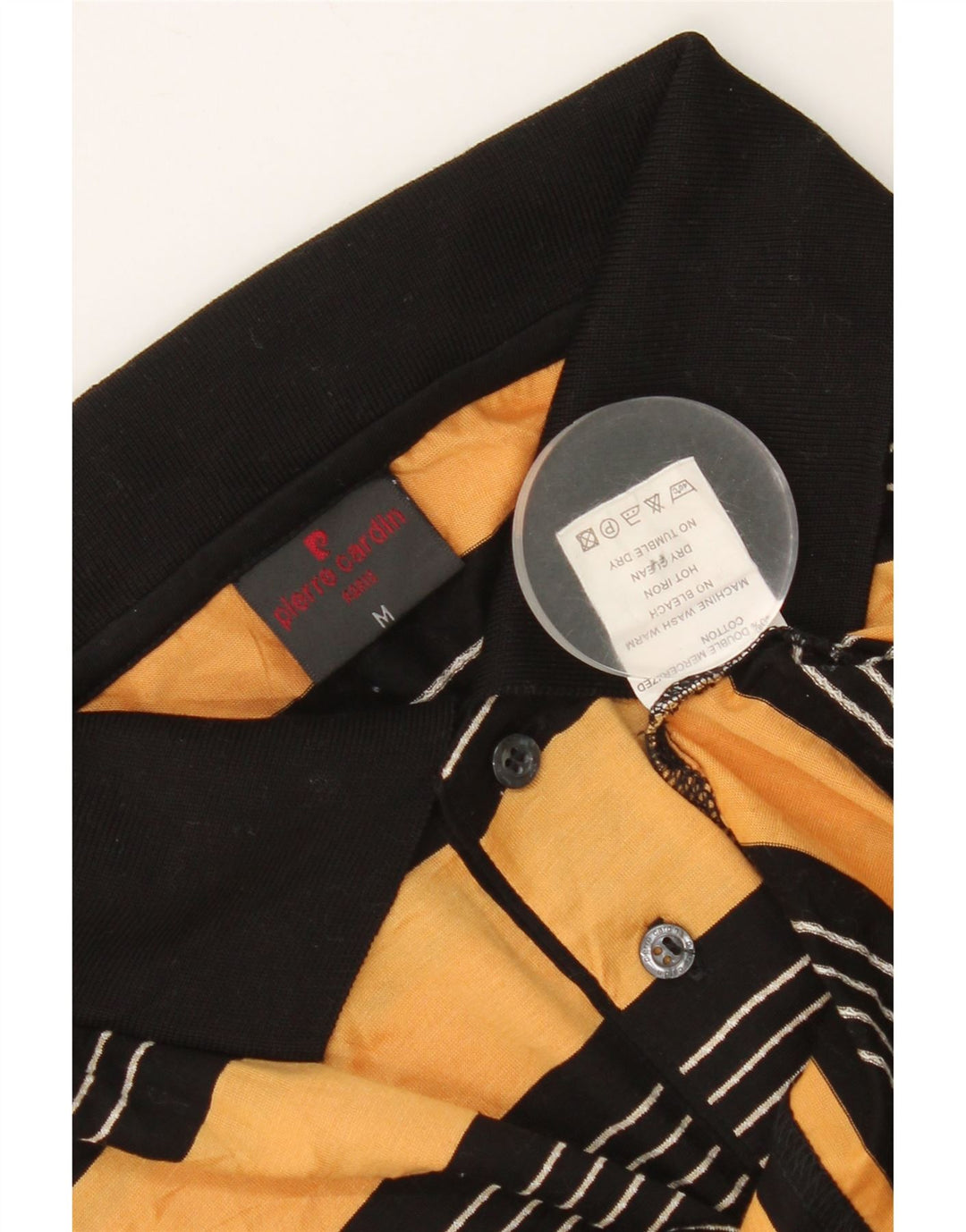 Pierre Cardin Mens Polo Shirt Medium Yellow Striped Cotton