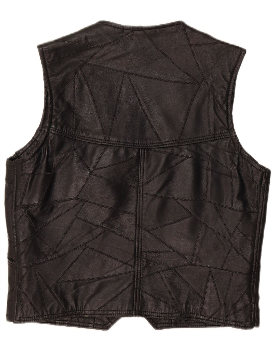 Vintage Mens Leather Waistcoat Large Black Patchwork
