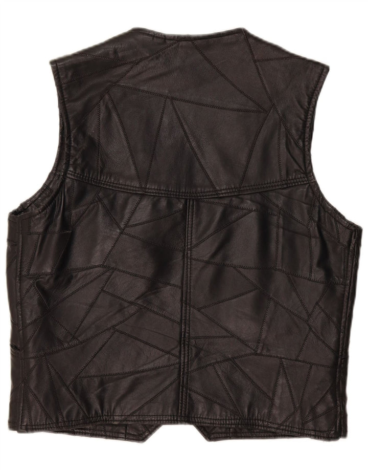 Vintage Mens Leather Waistcoat Large Black Patchwork