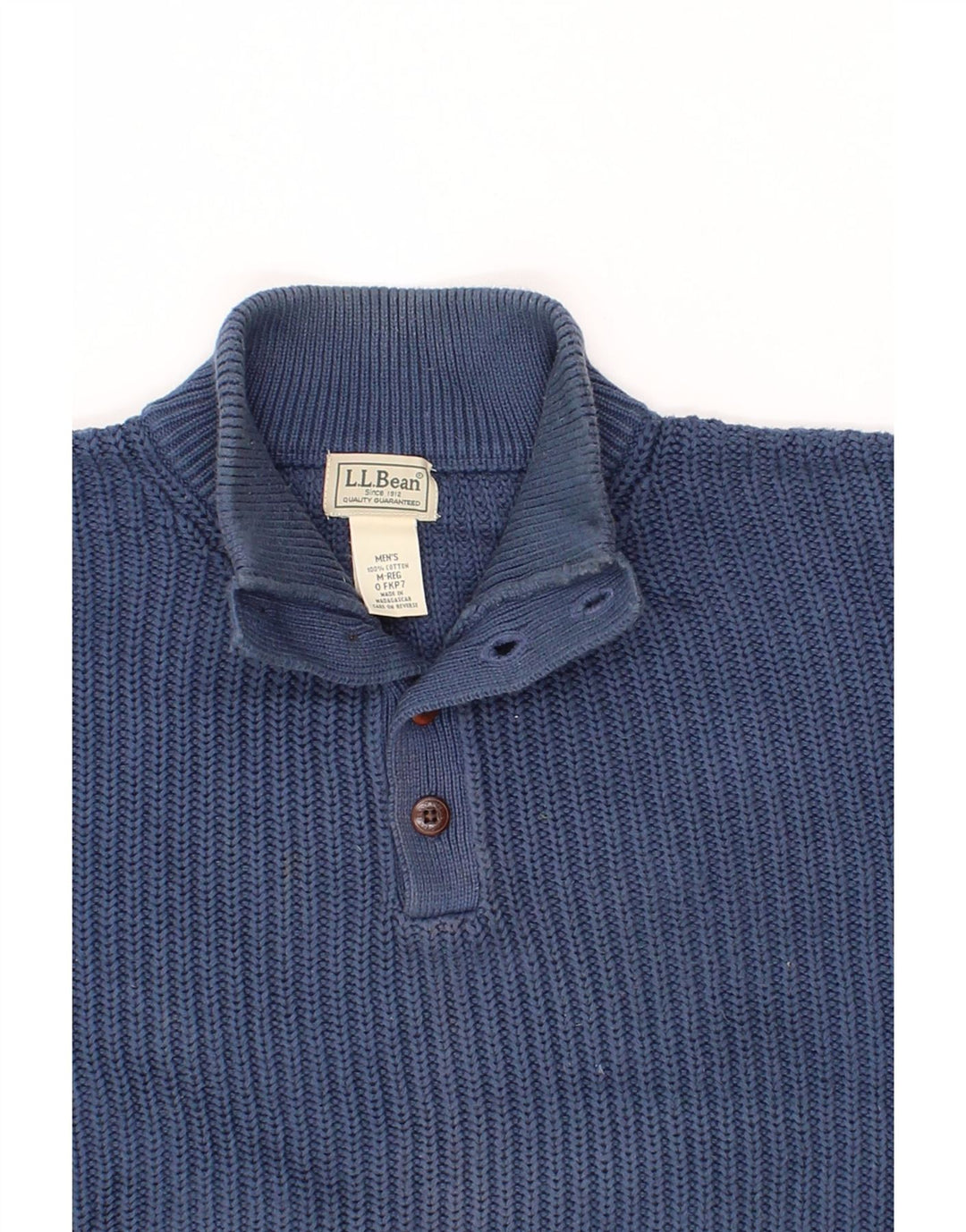 L.L.BEAN Mens Button Neck Jumper Sweater Medium Blue Cotton