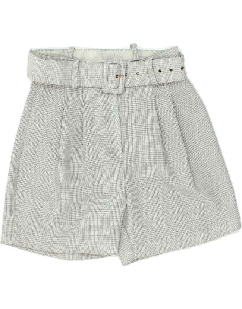 VINTAGE Womens Wide Leg Chino Shorts Small W26 Grey Check Polyester Vintage Vintage and Second-Hand Vintage from Messina Hembry 