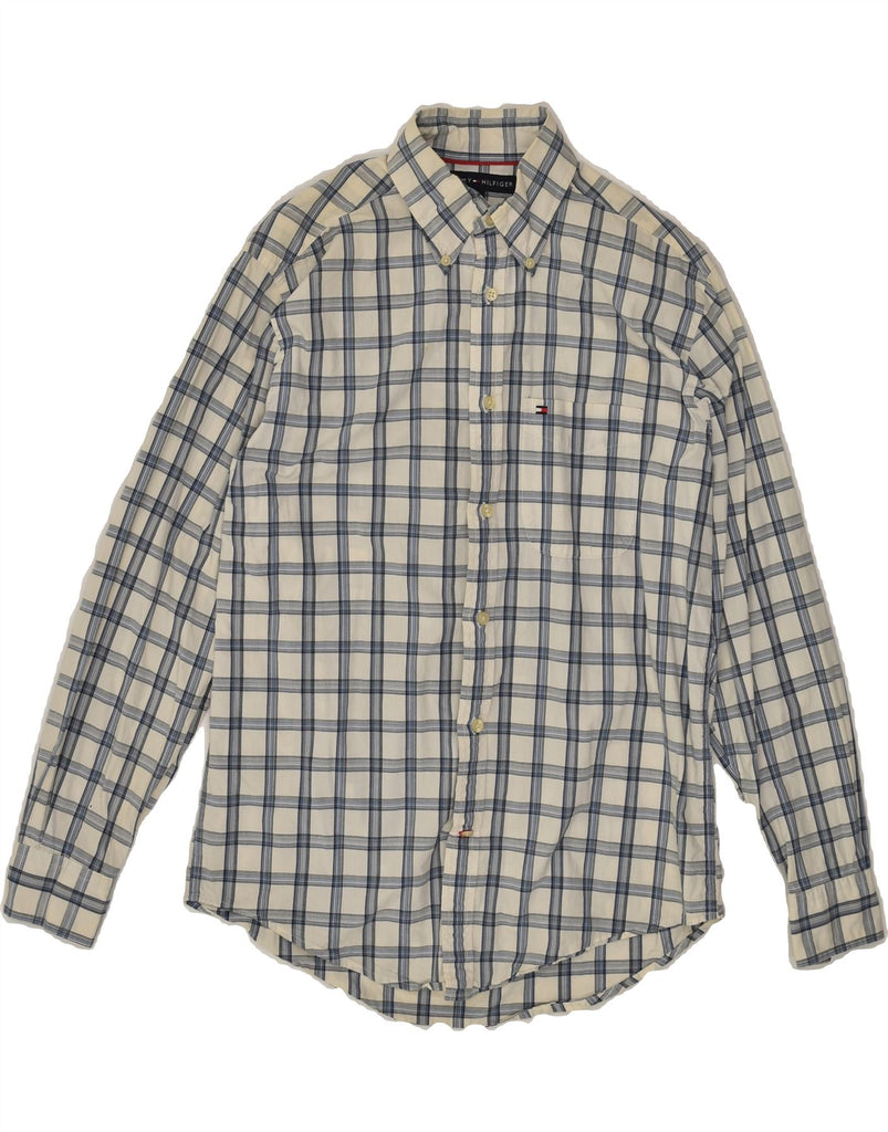 TOMMY HILFIGER Mens Shirt Small Off White Check Cotton | Vintage Tommy Hilfiger | Thrift | Second-Hand Tommy Hilfiger | Used Clothing | Messina Hembry 