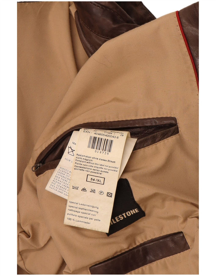 MILESTONE Mens Military Leather Jacket Size 54 XL Brown Leather