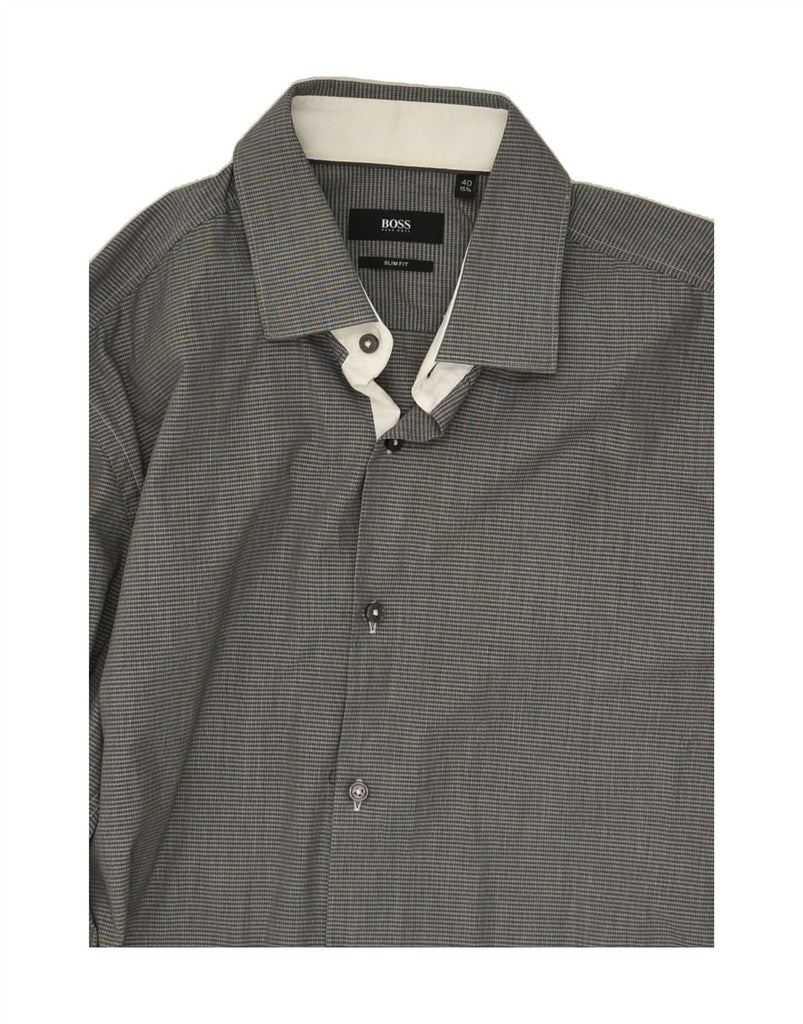 HUGO BOSS Mens Slim Fit Shirt Size 40 15 3/4 Medium Grey Cotton Vintage Hugo Boss and Second-Hand Hugo Boss from Messina Hembry 