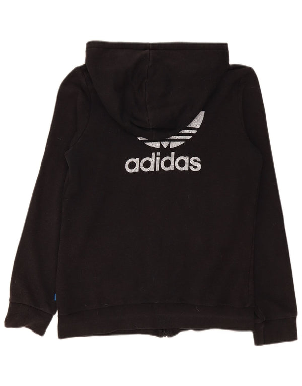 Adidas Womens Graphic Zip Hoodie Sweater UK 12 Medium Black Cotton