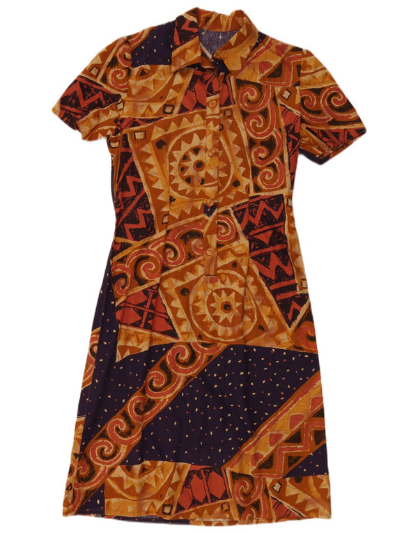 Vintage Womens A-Line Dress UK 14 Medium Brown Geometric