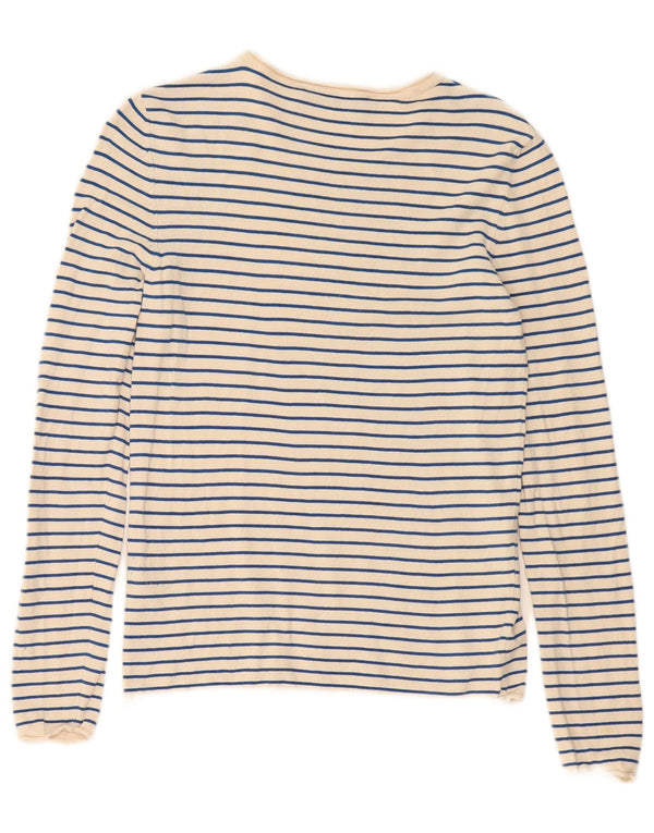 Zara Womens Top Long Sleeve UK 14 Large Beige Striped Viscose