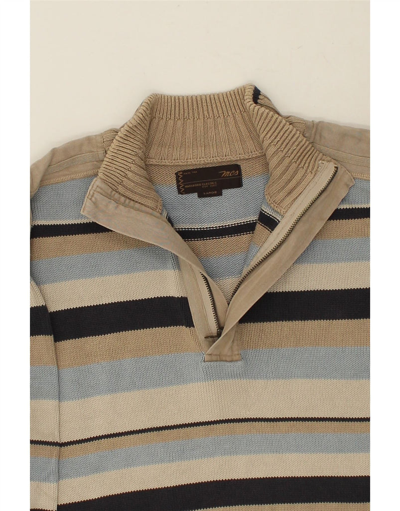 MARLBORO CLASSICS Mens Zip Neck Jumper Sweater Large Multicoloured Striped | Vintage Marlboro Classics | Thrift | Second-Hand Marlboro Classics | Used Clothing | Messina Hembry 