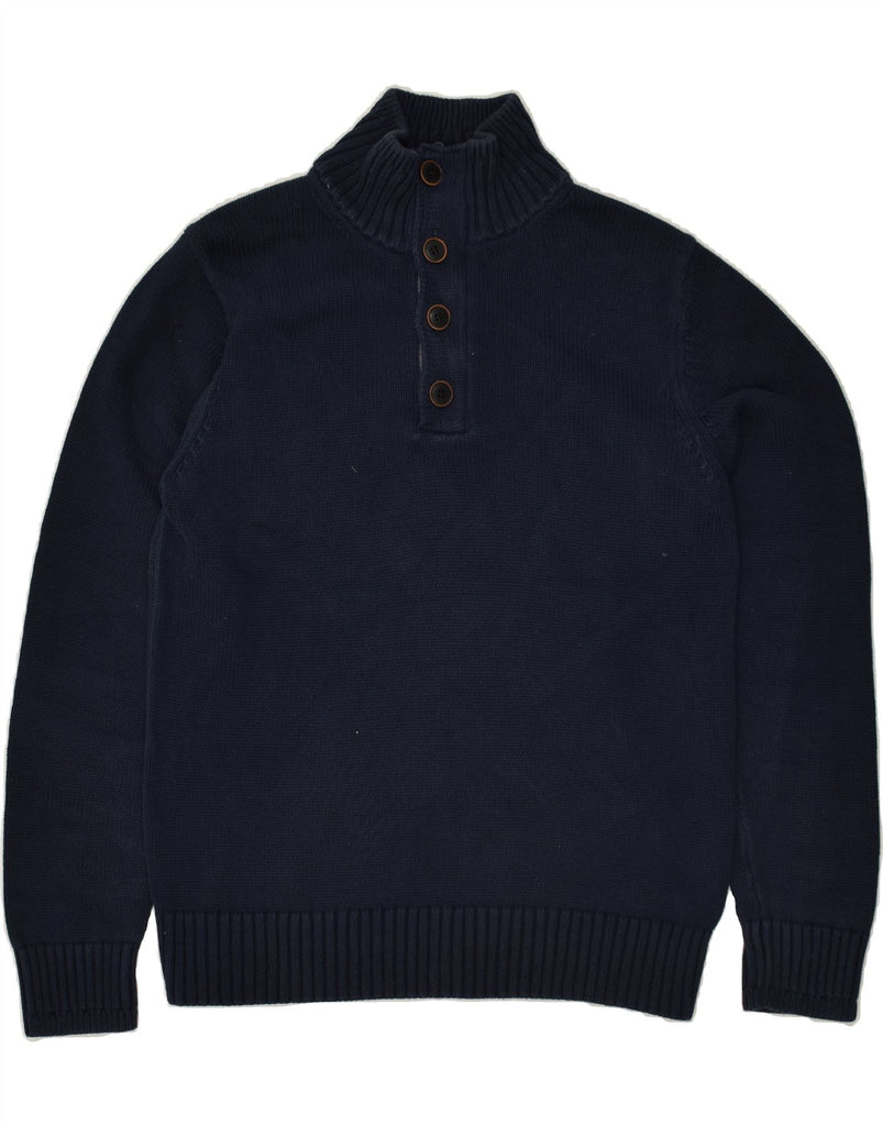 TOMMY HILFIGER Mens Zip Neck Jumper Sweater Medium Navy Blue Cotton | Vintage Tommy Hilfiger | Thrift | Second-Hand Tommy Hilfiger | Used Clothing | Messina Hembry 