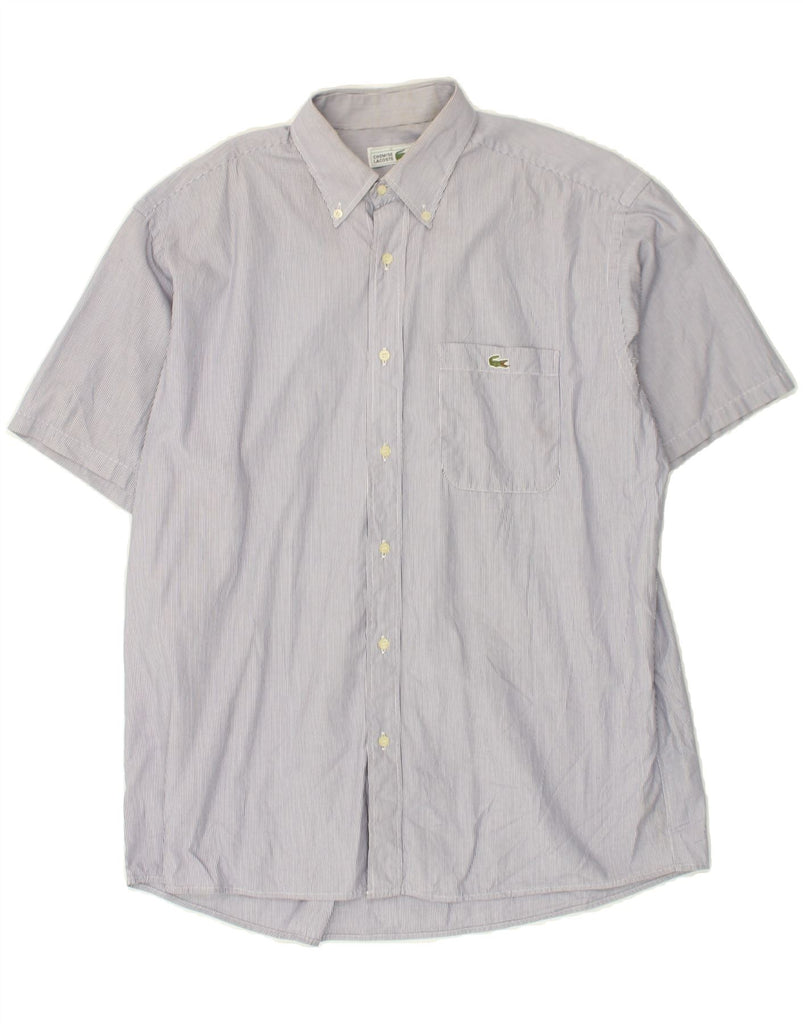 LACOSTE Mens Short Sleeve Shirt Size 41 Large Grey Pinstripe Cotton | Vintage Lacoste | Thrift | Second-Hand Lacoste | Used Clothing | Messina Hembry 