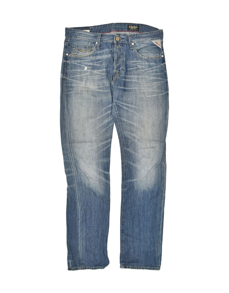 REPLAY Mens Straight Jeans W33 L34 Blue Cotton Vintage Replay and Second-Hand Replay from Messina Hembry 