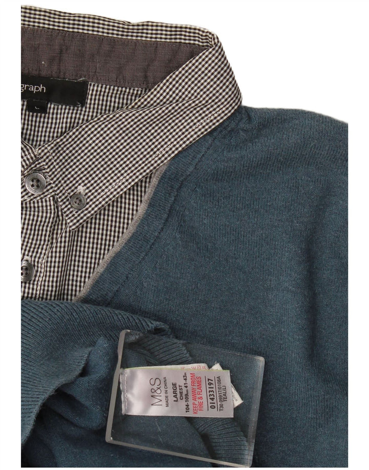 Marks & Spencer Mens Autograph Polo Neck Jumper Sweater Large Blue Cotton