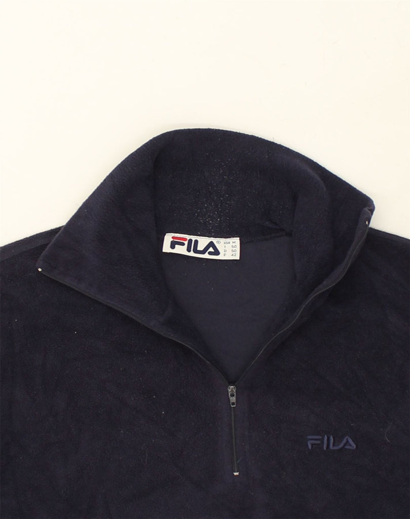 FILA Mens Zip Neck Fleece Jumper IT 50 Medium Navy Blue | Vintage Fila | Thrift | Second-Hand Fila | Used Clothing | Messina Hembry 