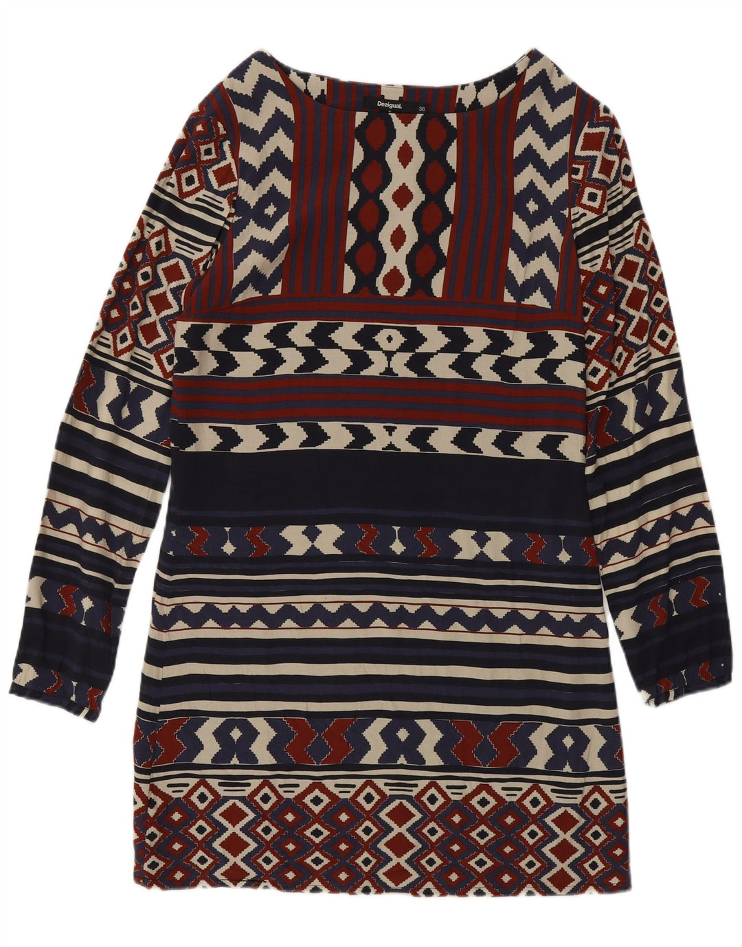 Desigual Womens Long Sleeve Sheath Dress EU 36 Small Navy Blue Geometric