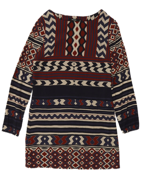 Desigual Womens Long Sleeve Sheath Dress EU 36 Small Navy Blue Geometric