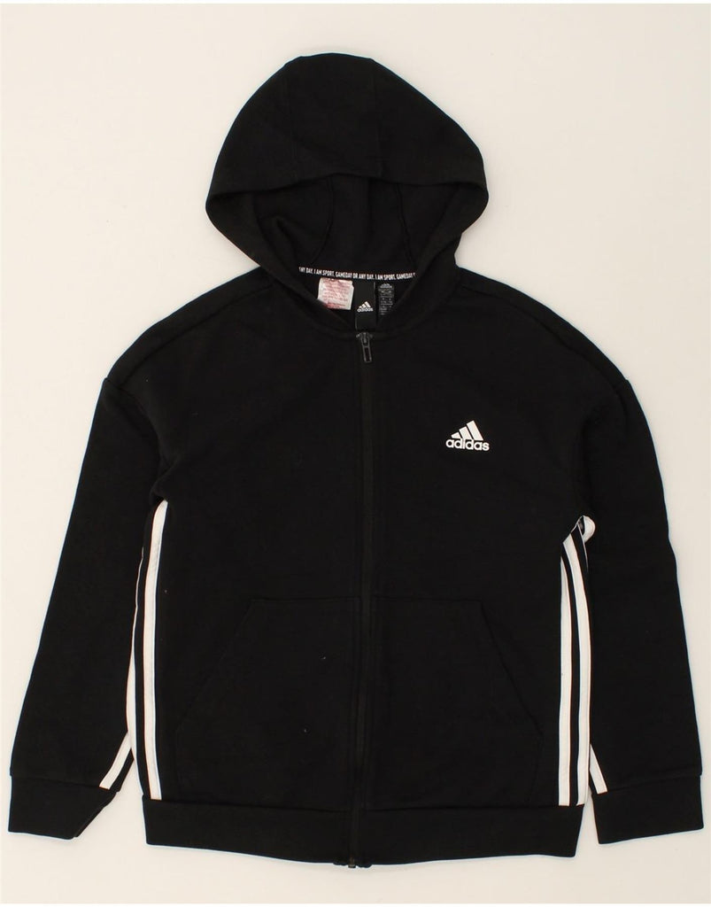 ADIDAS Boys Zip Hoodie Sweater 12-13 Years Black Cotton | Vintage Adidas | Thrift | Second-Hand Adidas | Used Clothing | Messina Hembry 