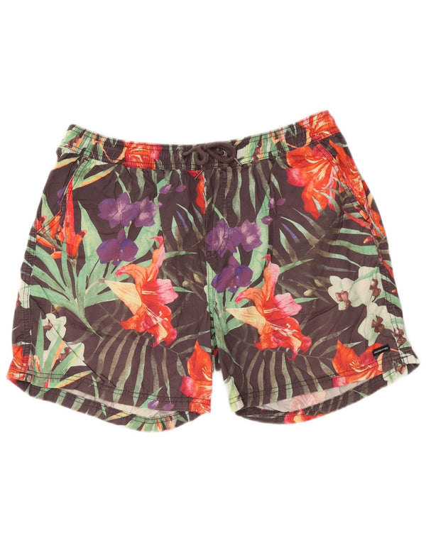 Jack & Jones Mens Swimming Shorts Large  Grey Floral Cotton