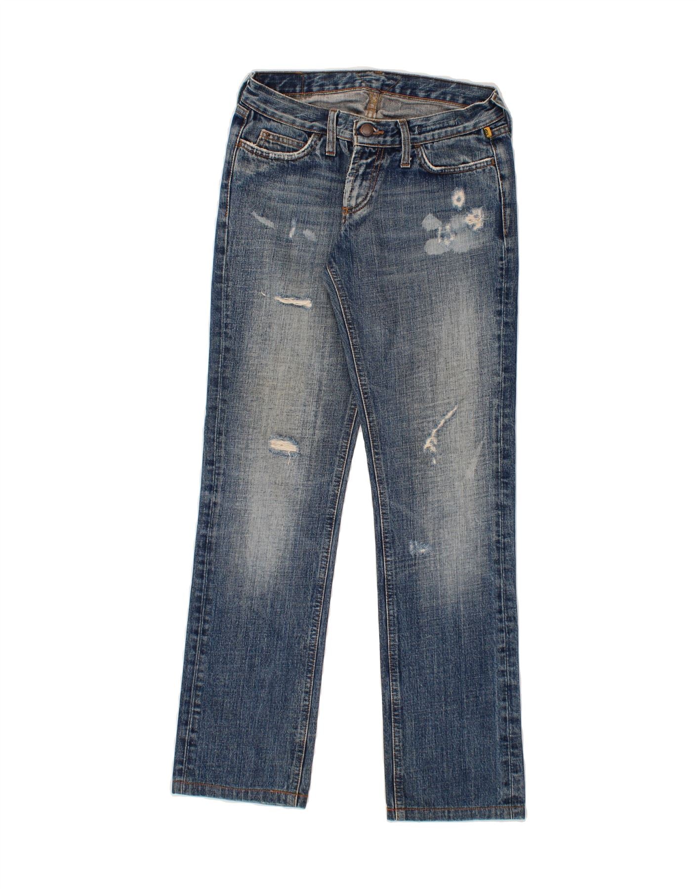 MELTIN' POT Womens Distressed Straight Jeans W27 L31 Blue Cotton