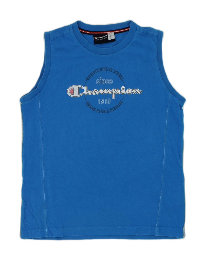 CHAMPION Boys Graphic Vest Top 9-10 Years Blue Cotton | Vintage Champion | Thrift | Second-Hand Champion | Used Clothing | Messina Hembry 