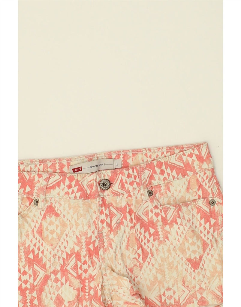 LEVI'S Womens Abstract Pattern Denim Shorts US 1 XS W28 Pink Geometric | Vintage Levi's | Thrift | Second-Hand Levi's | Used Clothing | Messina Hembry 