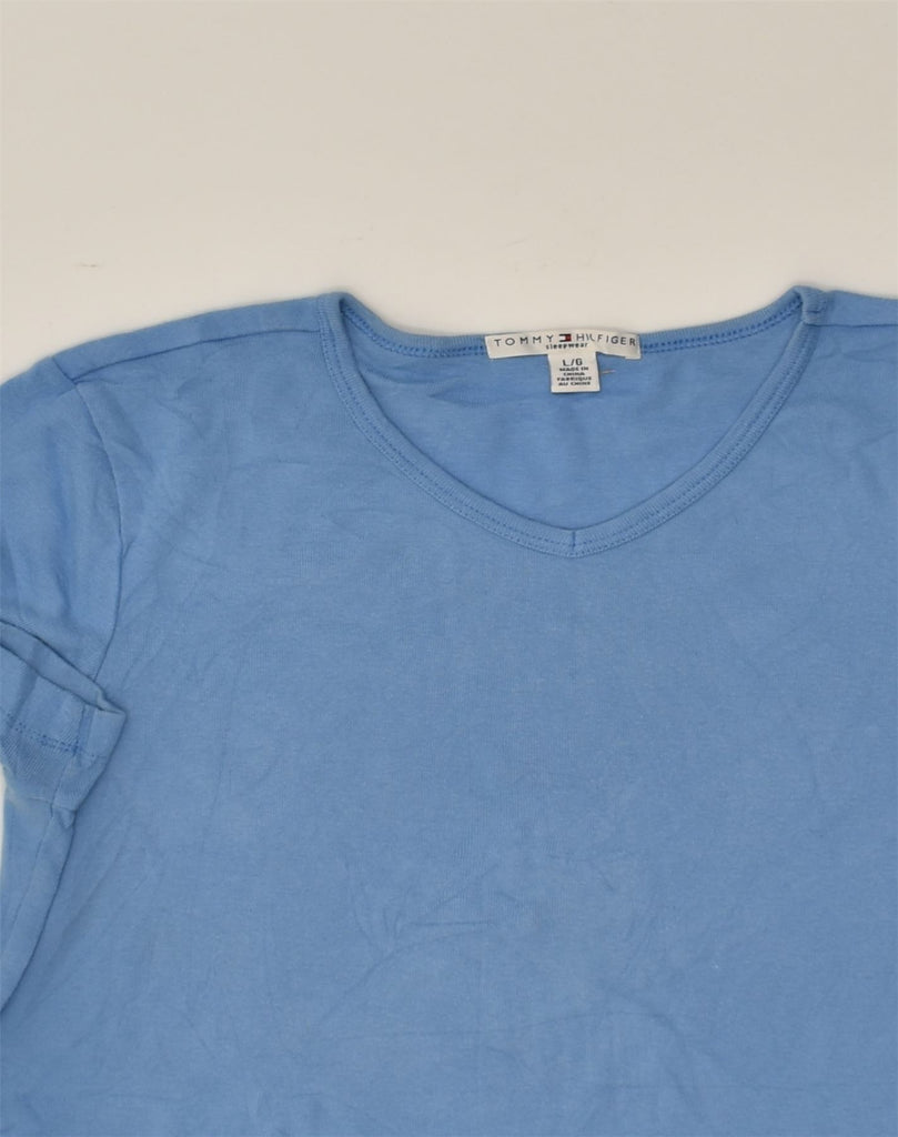 TOMMY HILFIGER Womens T-Shirt Top UK 14 Large Blue Cotton | Vintage Tommy Hilfiger | Thrift | Second-Hand Tommy Hilfiger | Used Clothing | Messina Hembry 