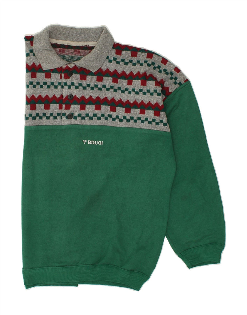 BRUGI Mens Polo Neck Jumper Sweater XL Green Colourblock Vintage Brugi and Second-Hand Brugi from Messina Hembry 