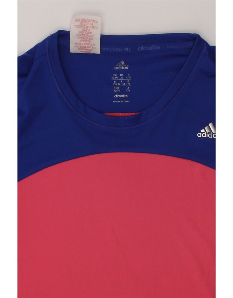 ADIDAS Girls Climalite T-Shirt Top 14-15 Years Pink Colourblock | Vintage Adidas | Thrift | Second-Hand Adidas | Used Clothing | Messina Hembry 