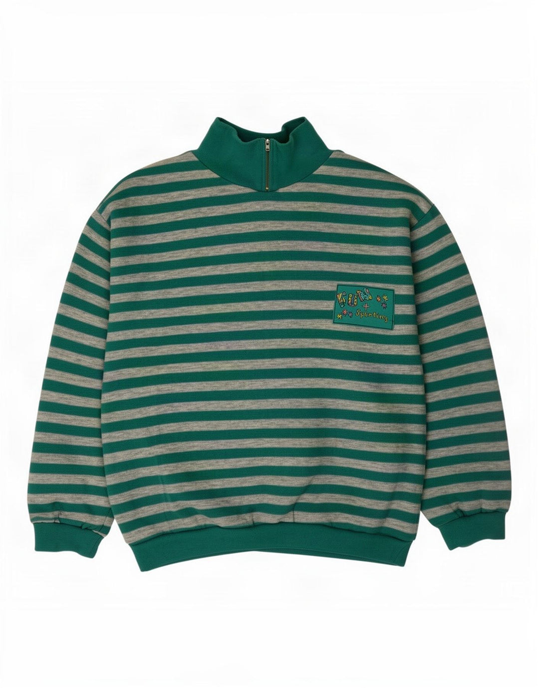 Sporting Womens Zip Neck Sweatshirt Jumper IT 44/46 Large Green Striped