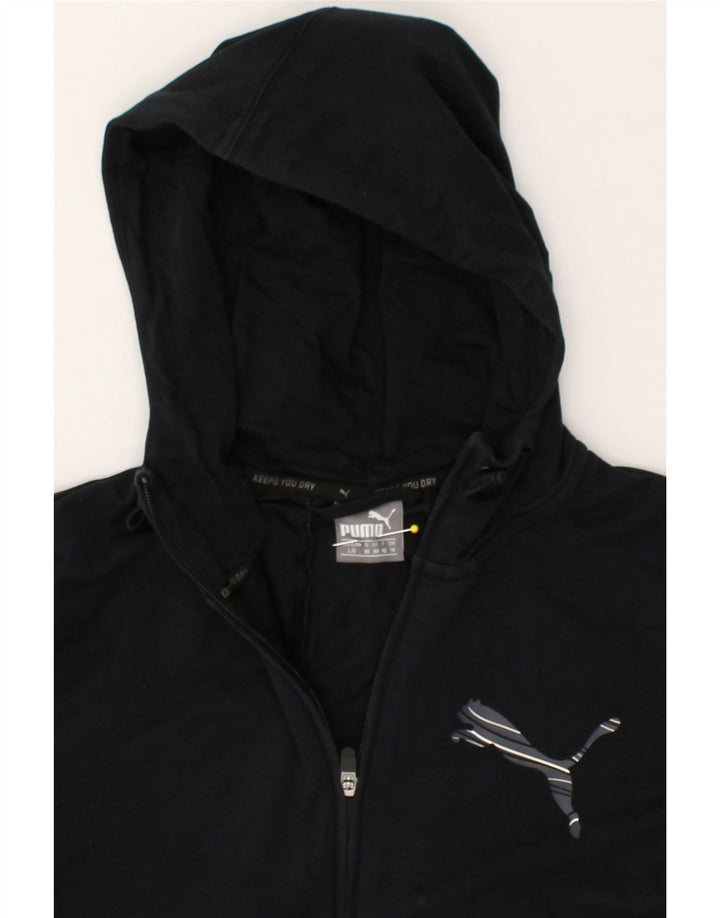 PUMA Womens Graphic Zip Hoodie Sweater UK 14 Medium Navy Blue | Vintage Puma | Thrift | Second-Hand Puma | Used Clothing | Messina Hembry 