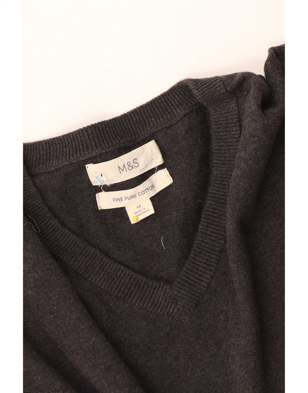 Marks & Spencer Mens V-Neck Jumper Sweater Medium Grey Cotton