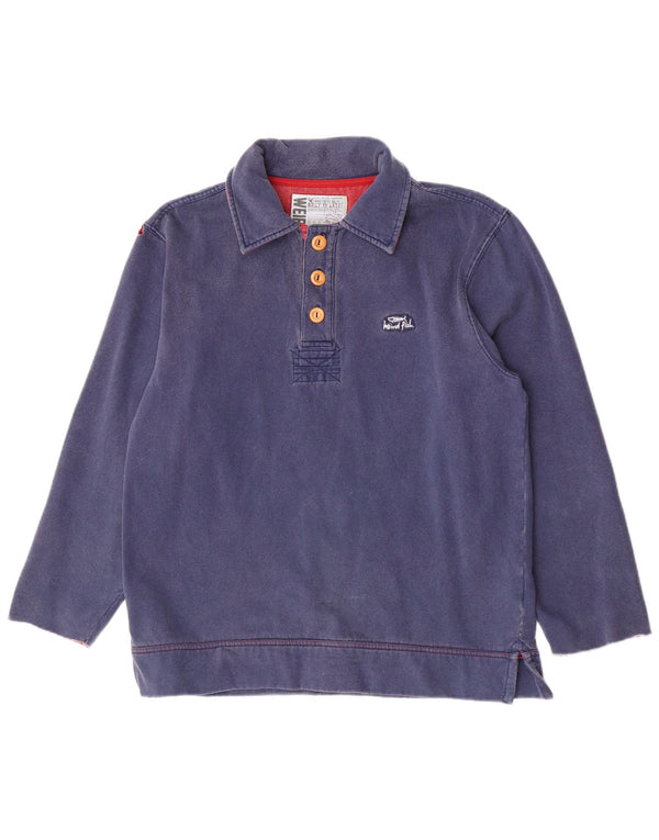 Weird Fish Mens Long Sleeve Rugby Polo Shirt Medium Blue Cotton