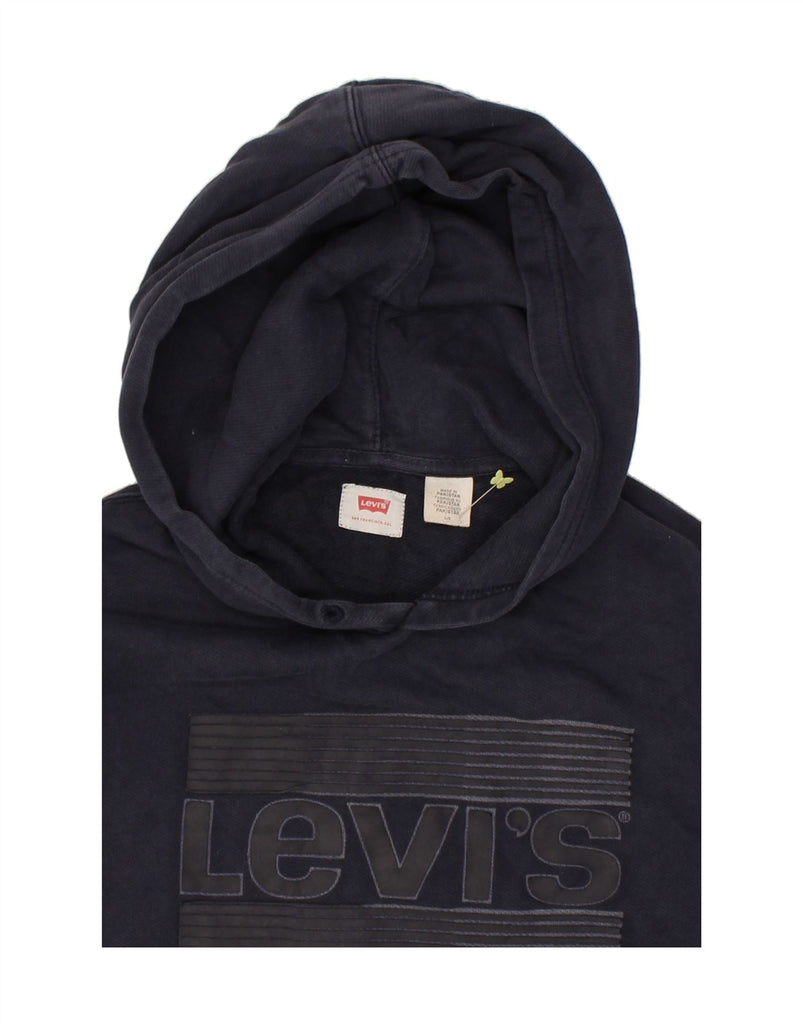 LEVI'S Mens Graphic Hoodie Jumper Large Navy Blue Cotton | Vintage Levi's | Thrift | Second-Hand Levi's | Used Clothing | Messina Hembry 