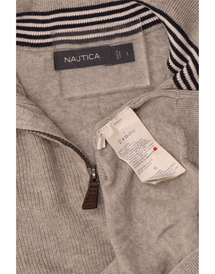 Nautica Mens Zip Neck Jumper Sweater Large Grey Cotton