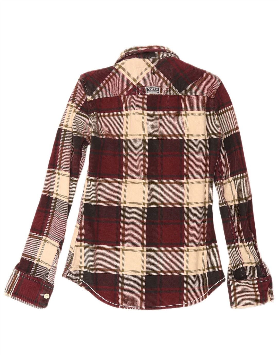 Superdry Mens Flannel Shirt Small Burgundy Check Cotton