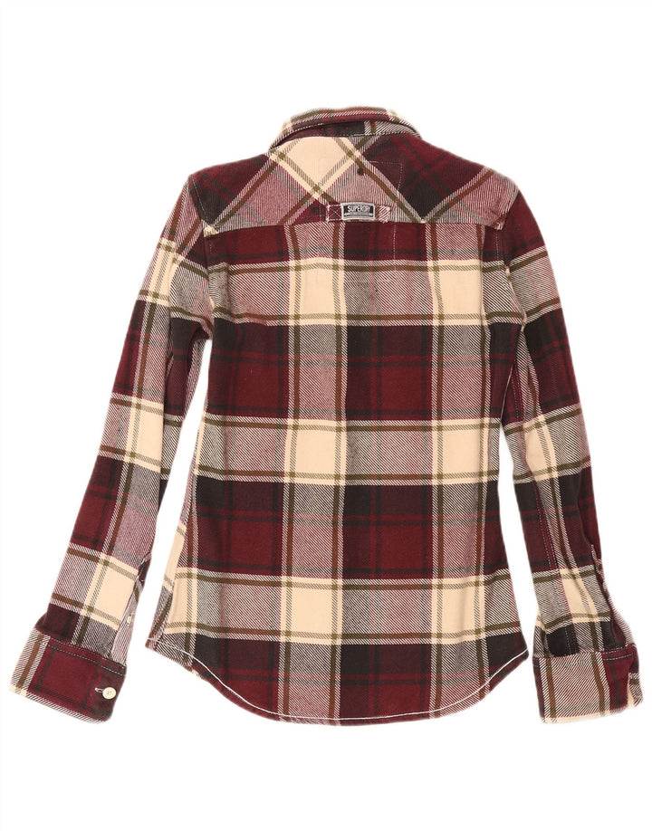 Superdry Mens Flannel Shirt Small Burgundy Check Cotton